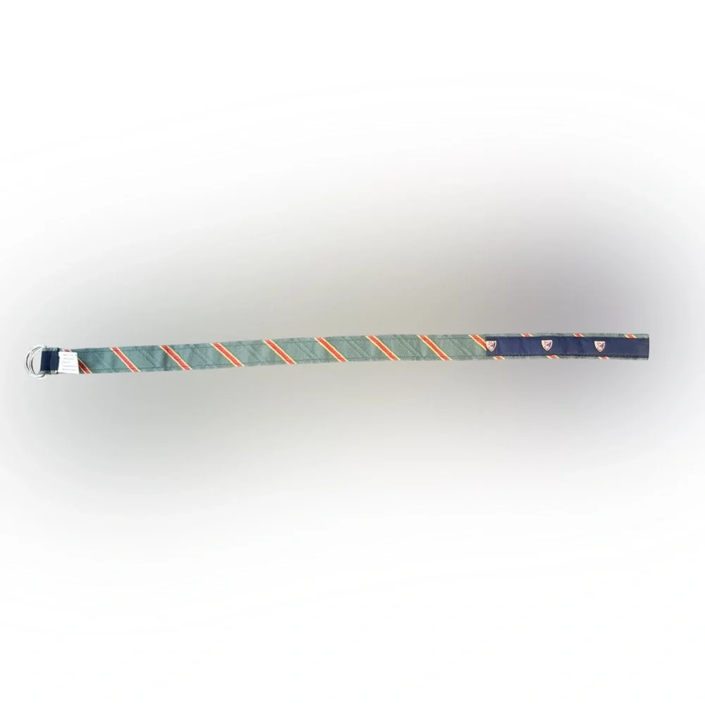 Ralph Lauren Children’s D-Ring Belt Green Striped Crest Canvas Preppy Youth
